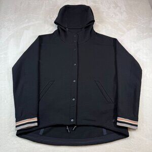 Aether Hooded Black Snap-Front Jacket Striped Cuffs Size S Mens Jacket Heavyweig